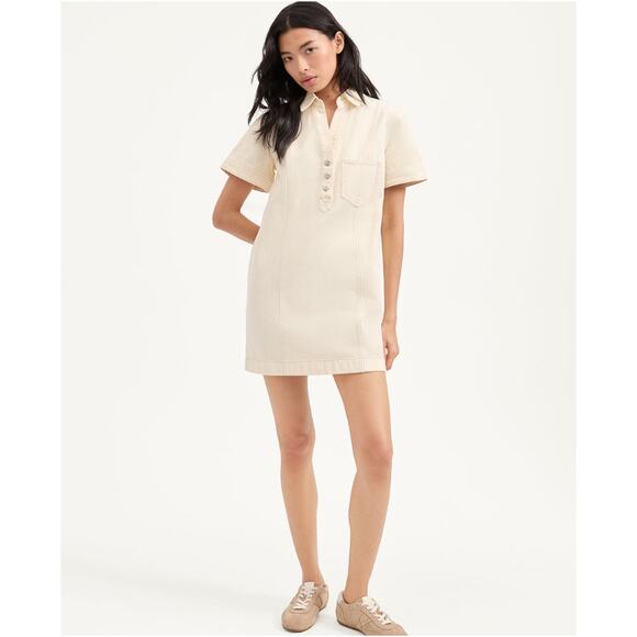 NEW NWT Veronica Beard Otto Polo Mini Dress Womens 6 Ecru Beige Denim